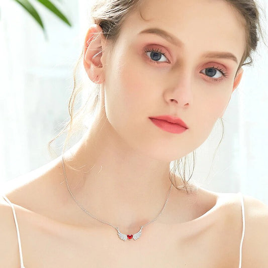 Red  Elements Angel in My Heart Forever Necklace in 14K White Gold Tone