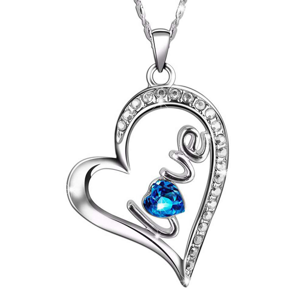 Blue  Elements Classic Love Heart Necklace in 14K White Gold Tone