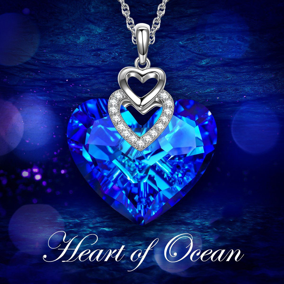 Heart of the Ocean Necklace in Rhodium Tone