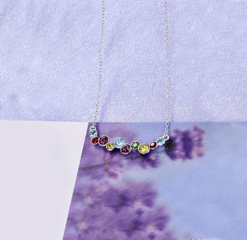 Rainbow  Cluster Multi Statement Necklace in 14K White Gold