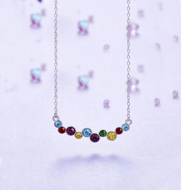 Rainbow  Cluster Multi Statement Necklace in 14K White Gold