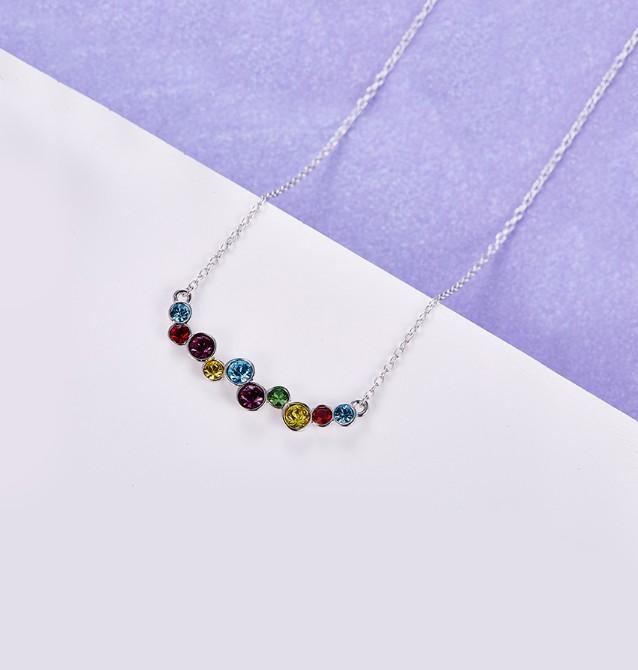 Rainbow  Cluster Multi Statement Necklace in 14K White Gold