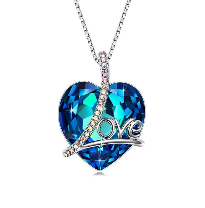 Bermuda Blue  Heart Shaped  Elements Lining Necklace
