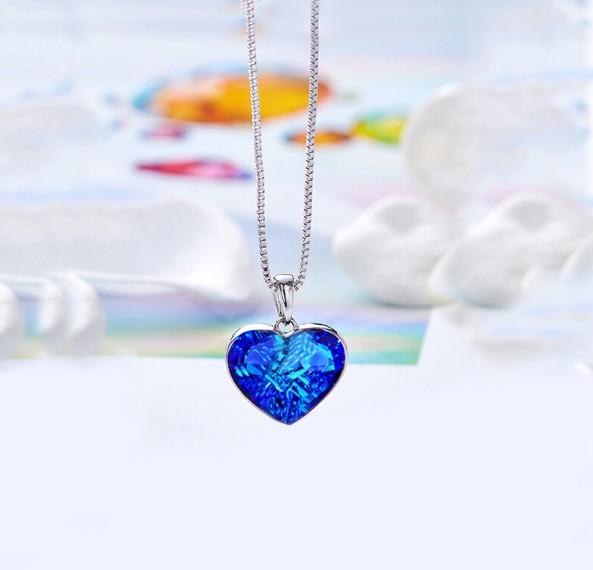 Aruba Blue  Elements Heart Shaped Necklace in 14K White Gold