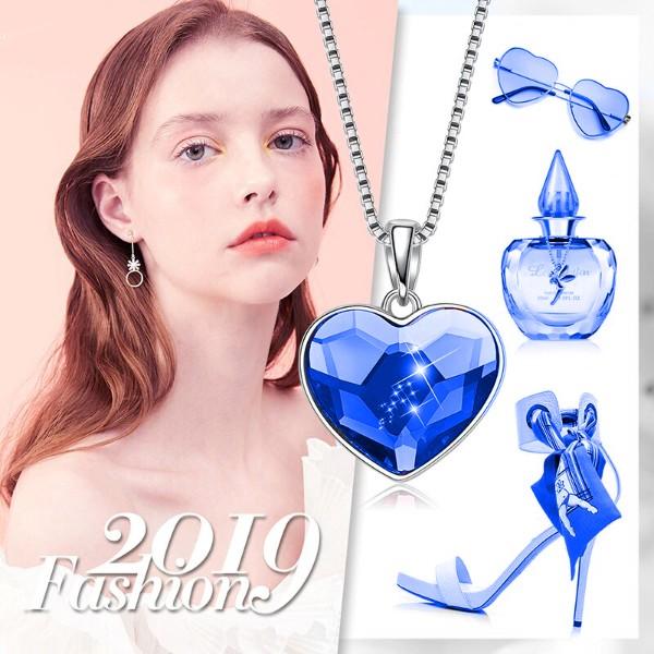 Aruba Blue  Elements Heart Shaped Necklace in 14K White Gold