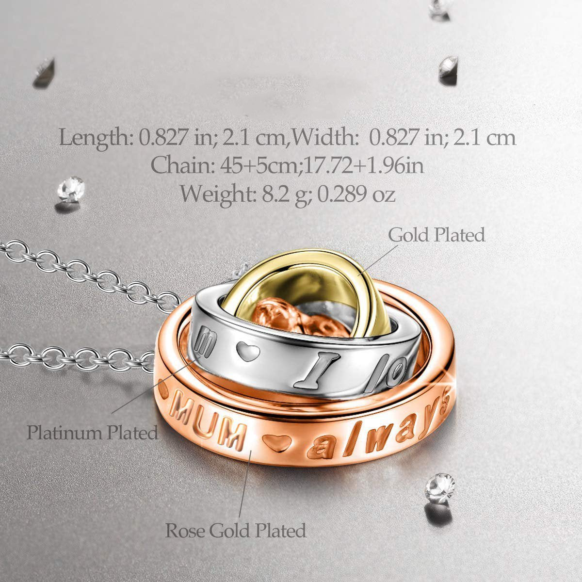 Triple rolling Necklace - I will always Love you MUM ITALY Design