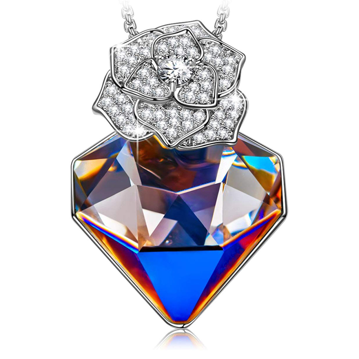 Dark Crystal Diamond Shaped White Pav'e Bud Pendant Necklace