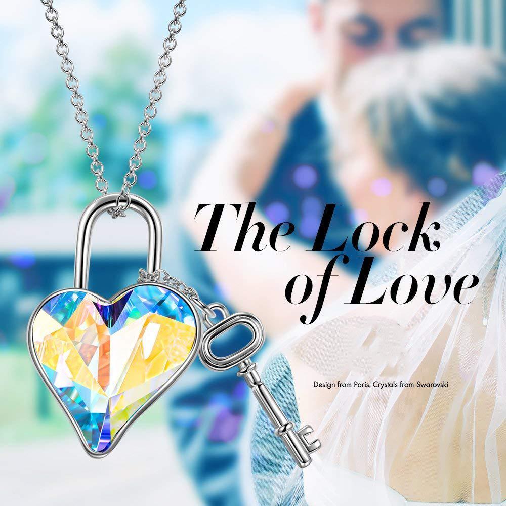 Aurora Borealis Key to my Heart Pendant Necklace ITALY Design