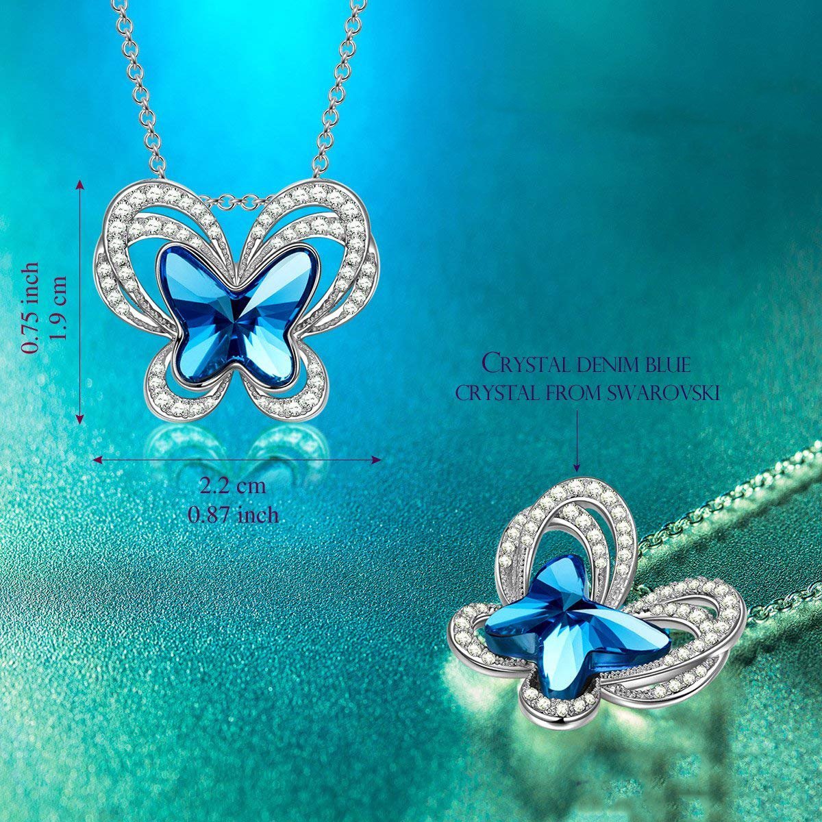 Blue Topaz Butterfly Necklace ITALY Design