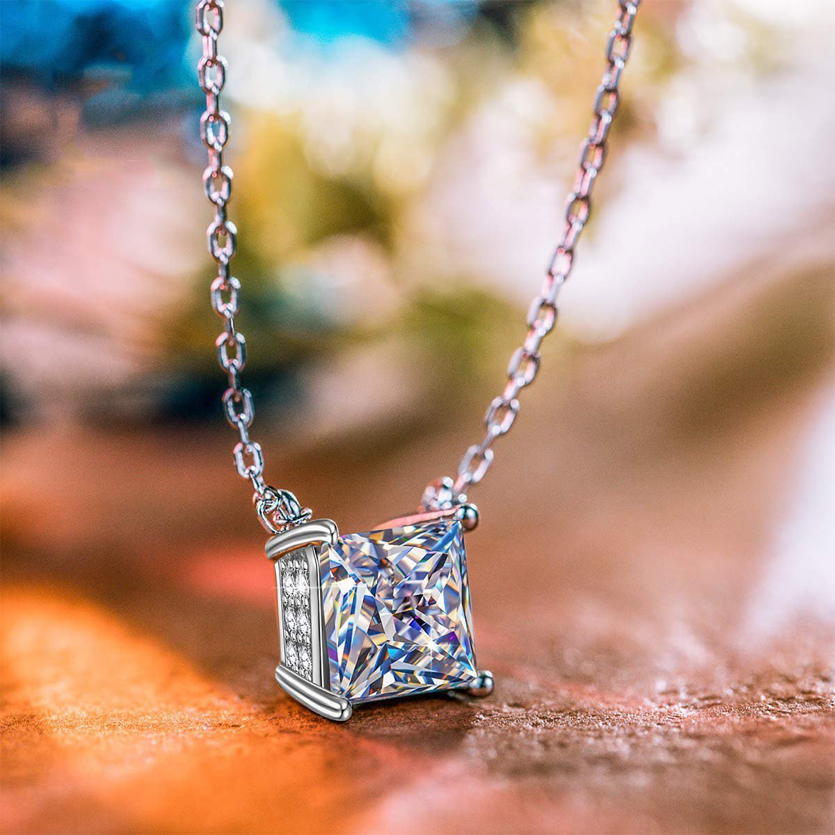 Classic Sqaure Cut Diamond Created Necklace ITALY Design