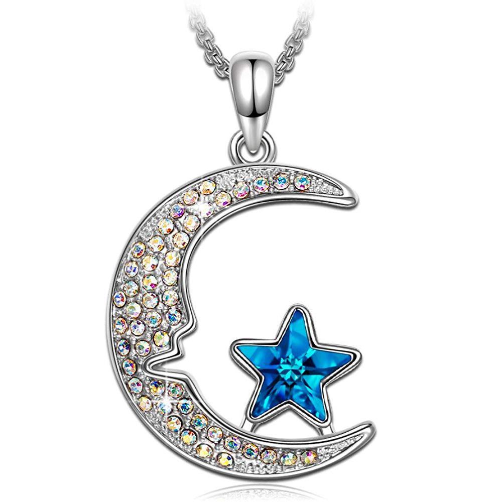 Aurora Borilles Cresent Moon and Star Necklace ITALY Design