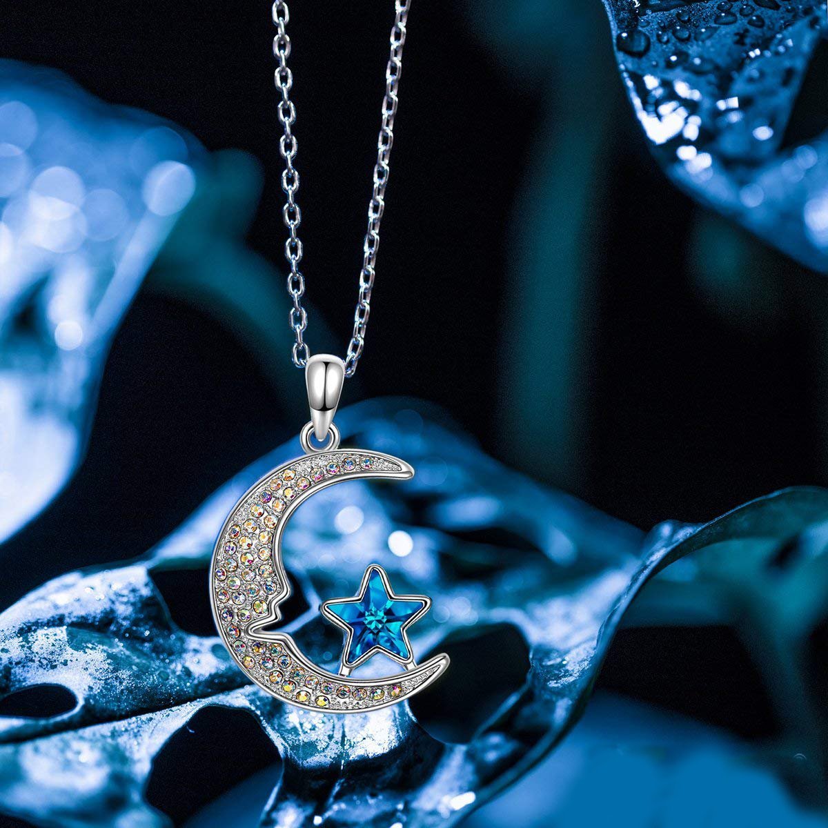 Aurora Borilles Cresent Moon and Star Necklace ITALY Design