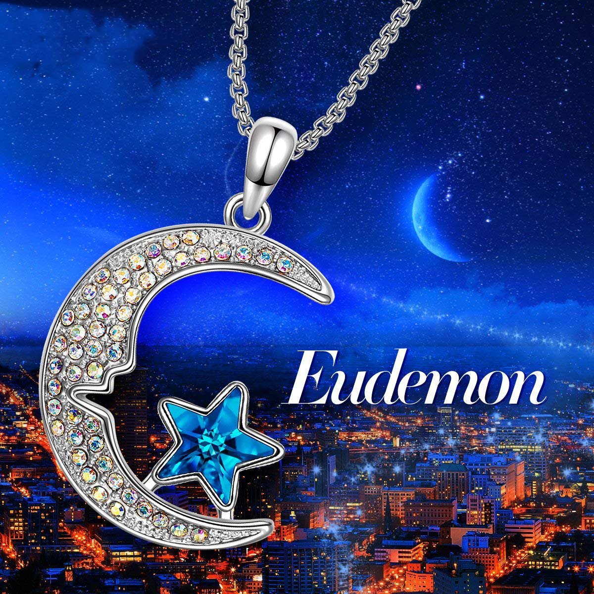 Aurora Borilles Cresent Moon and Star Necklace ITALY Design
