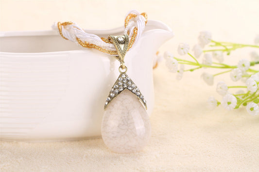 Oval Cut Quartz Thai Design Pav’e Pendant Necklace - 6 Options