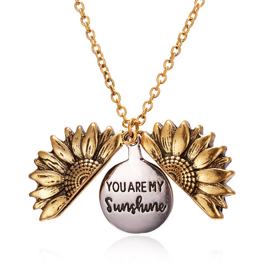 Spring is Here Inspired Open Sunflower Pendant Necklace in Goldtone Tone