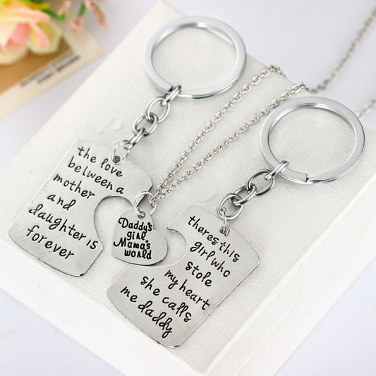 Three Piece Happy Family Quote Pendant Necklaces in Silver Tone