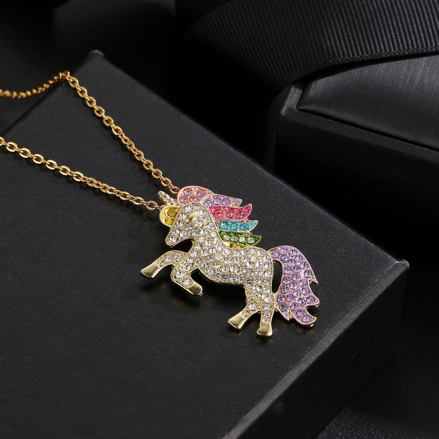 Crystal Rainbow Unicorn Necklace in Goldtone - 2 Options