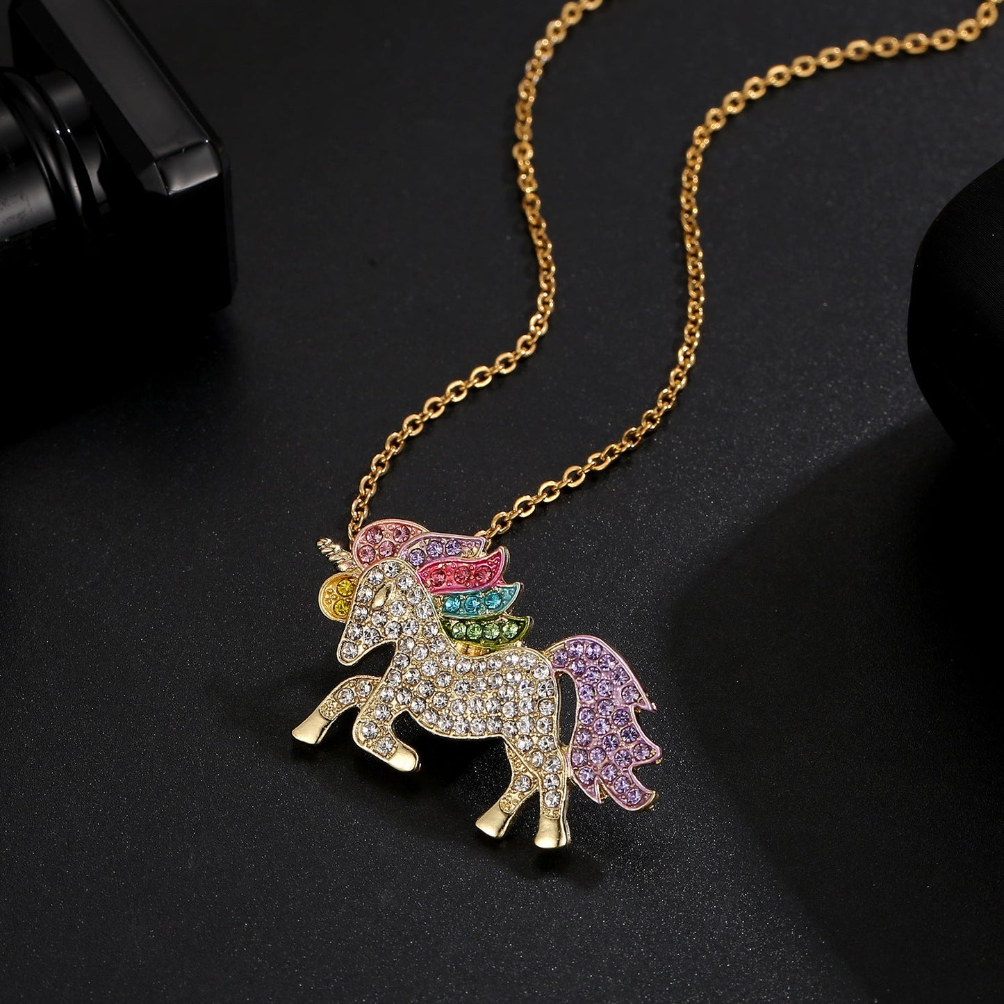 Crystal Rainbow Unicorn Necklace in Goldtone - 2 Options