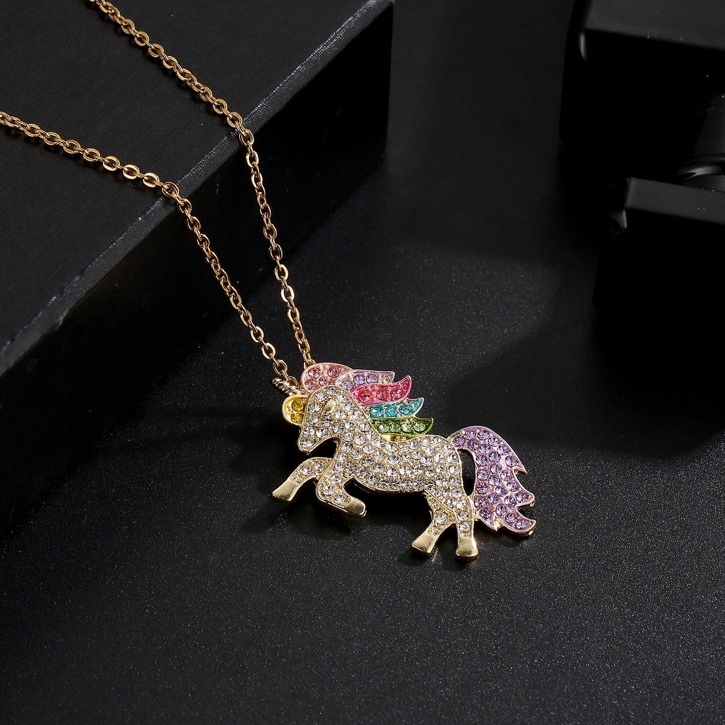 Crystal Rainbow Unicorn Necklace in Goldtone - 2 Options