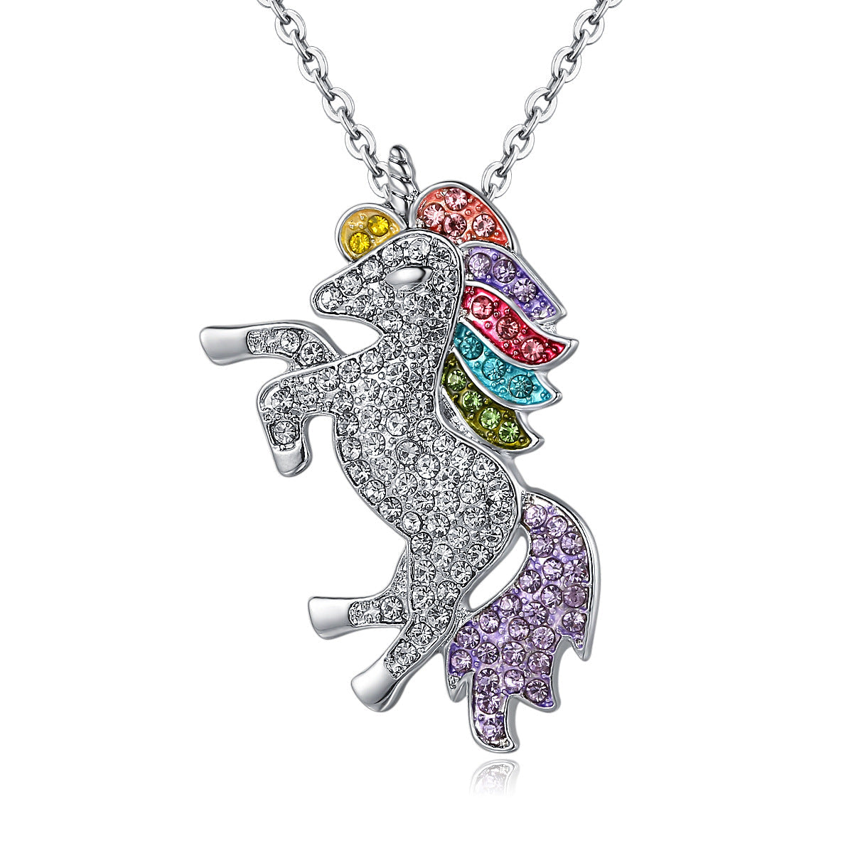 Crystal Rainbow Unicorn Necklace in Goldtone - 2 Options