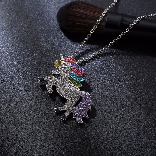 Ожерелье Crystal Rainbow Unicorn в золотистом тоне - 2 варианта