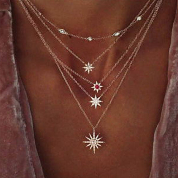 Celestial Stars in the Sky Pav'e Statement Chic Necklace in Goldtone Tone