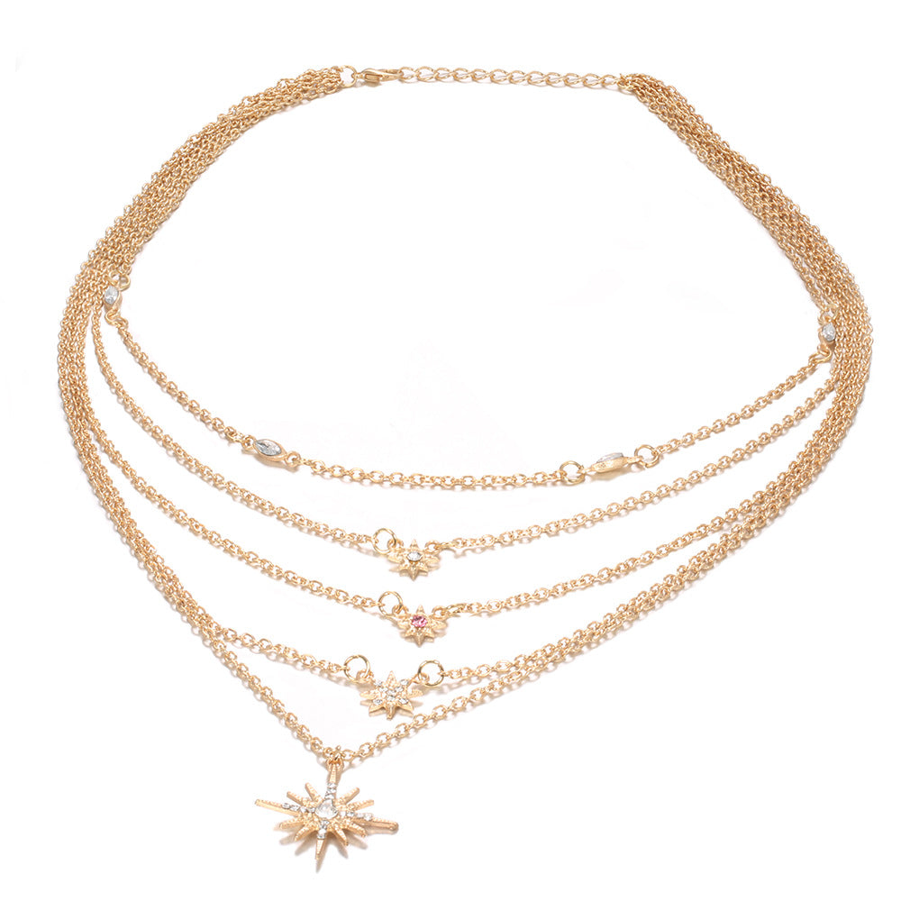 Celestial Stars in the Sky Pav'e  Elements Chic Necklace in Goldtone Tone