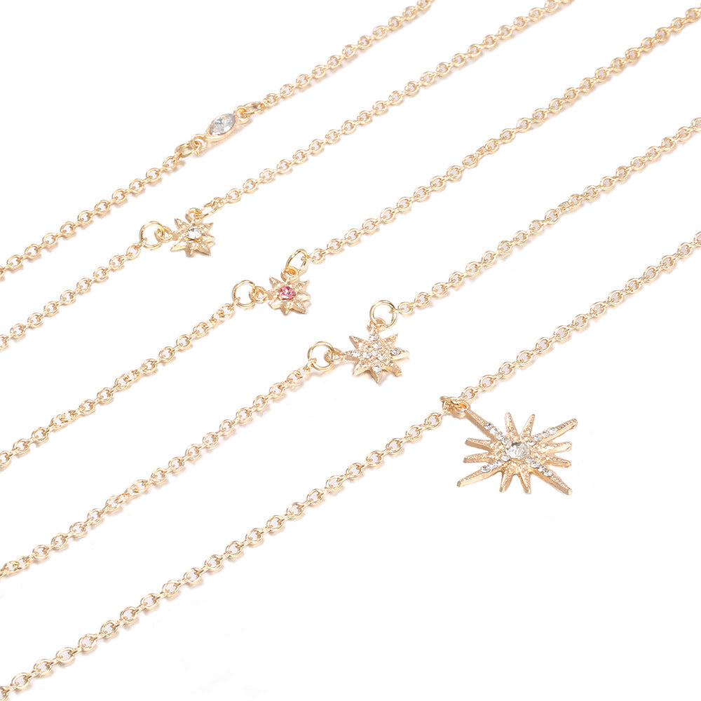 Celestial Stars in the Sky Pav'e Statement Chic Necklace in Goldtone Tone