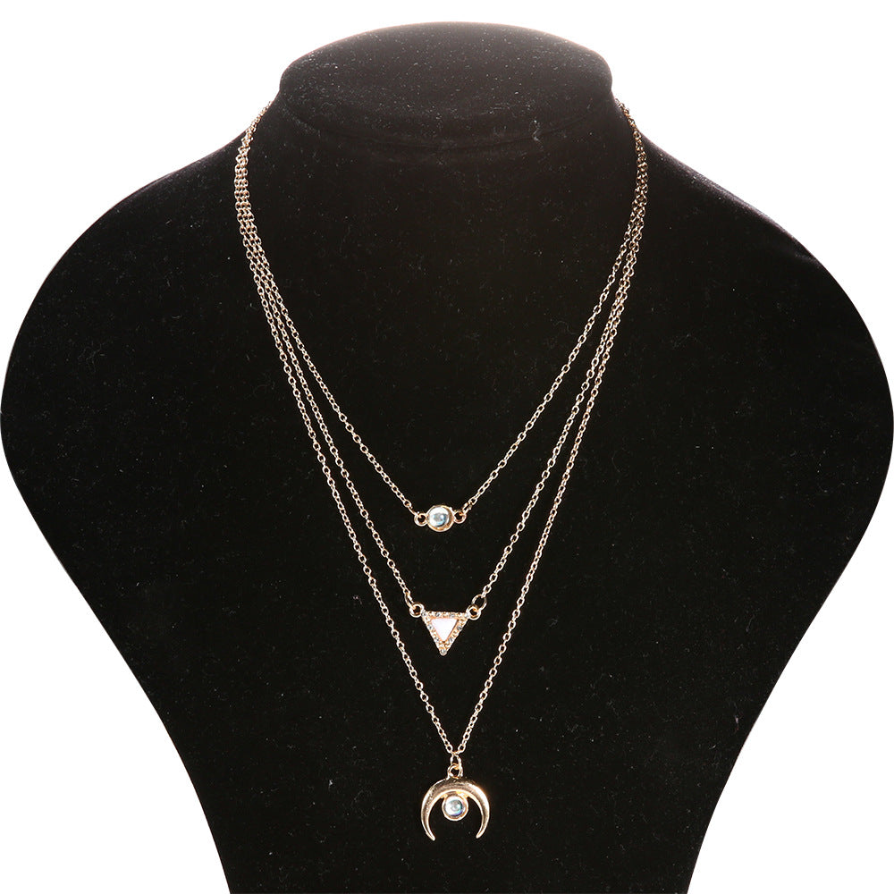 14K Rose Gold Tone  Opal Crescent & Triangular Statement Necklace