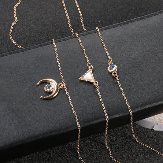 14K Rose Gold Tone  Opal Crescent & Triangular Statement Necklace