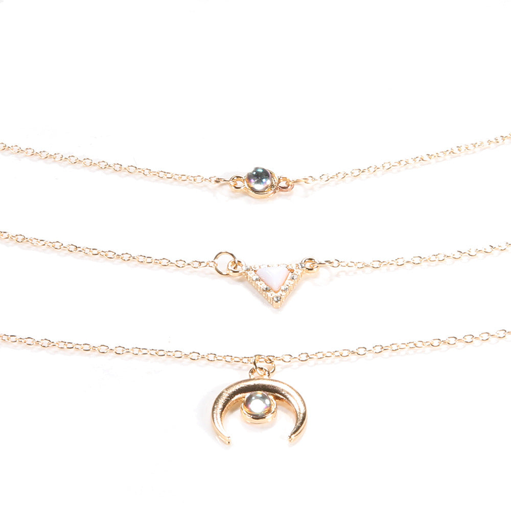 14K Rose Gold Tone  Opal Crescent & Triangular Statement Necklace