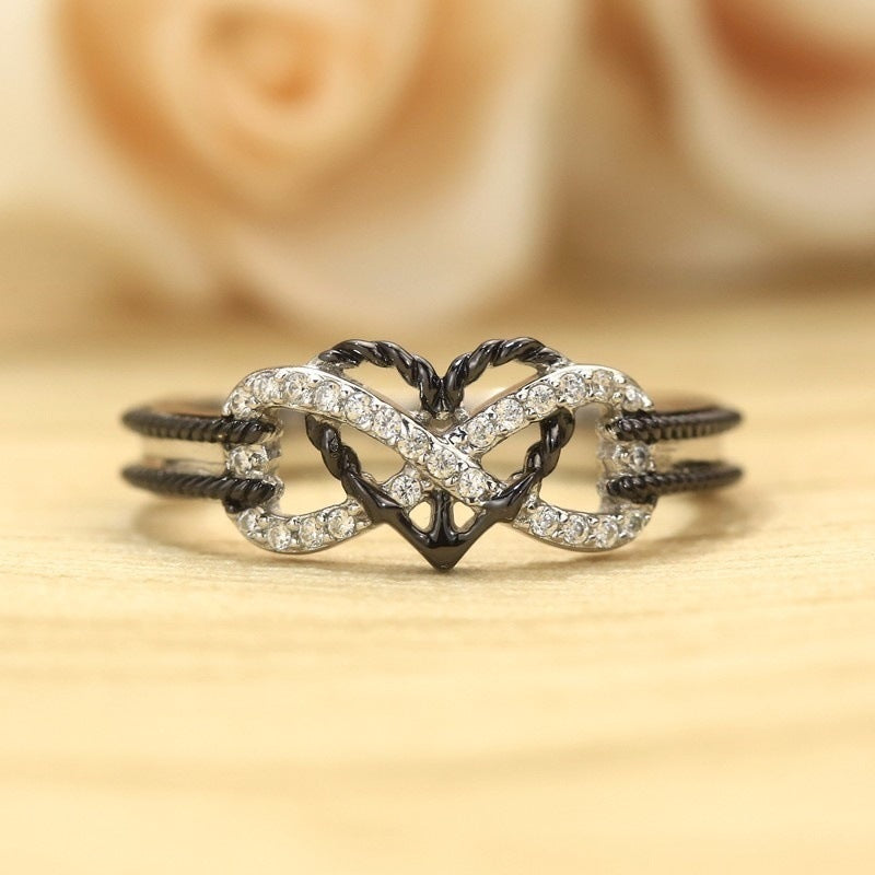 Black & White Italian Crystal Pav'e Rope Forever Love Ring