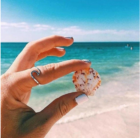 Malibu Beach Curved Wave Abstract Ring in 14K White Gold Tone