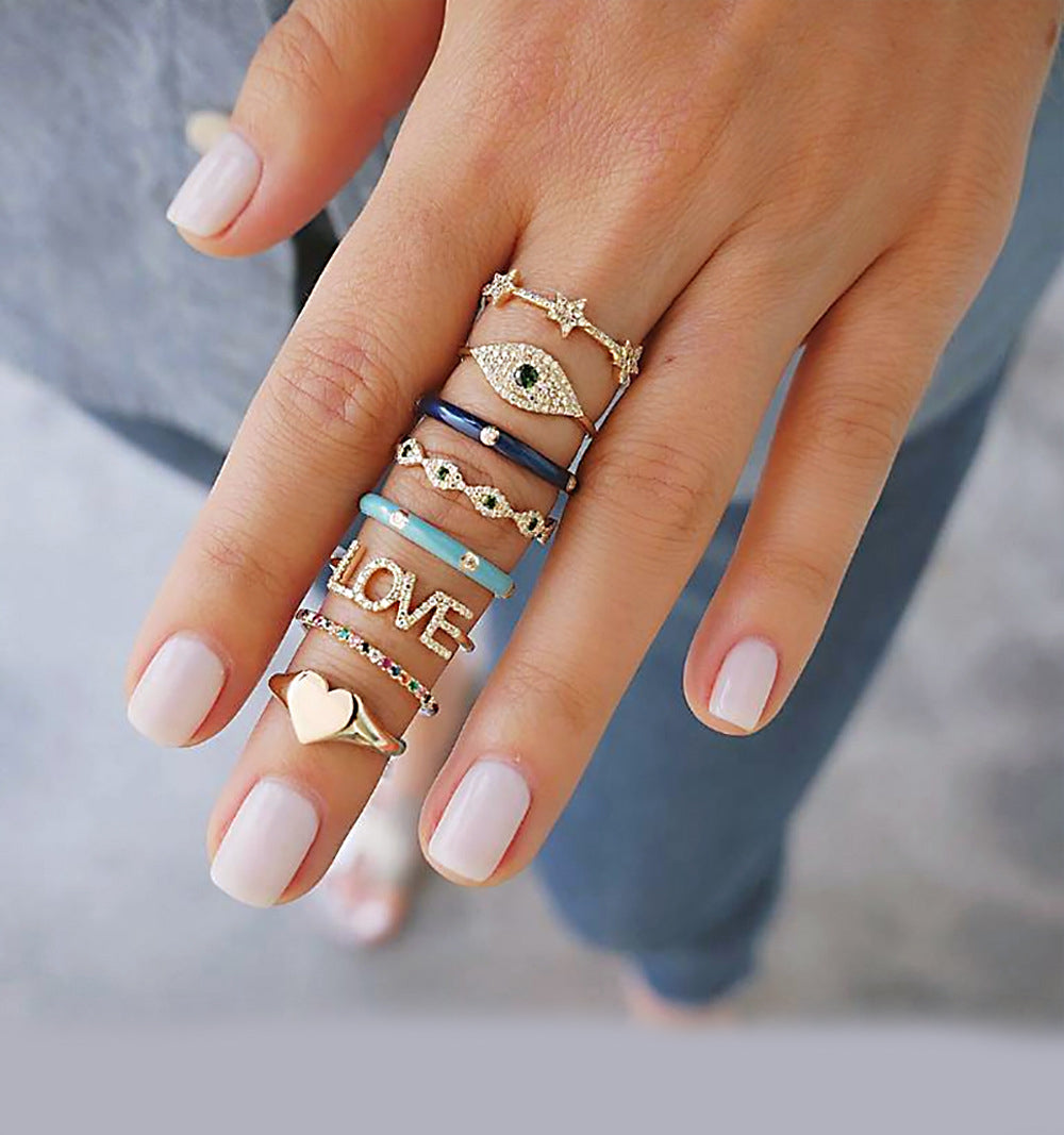 11-Piece Minimalist Bohemian Pav'e Ring Set in Goldtone Tone
