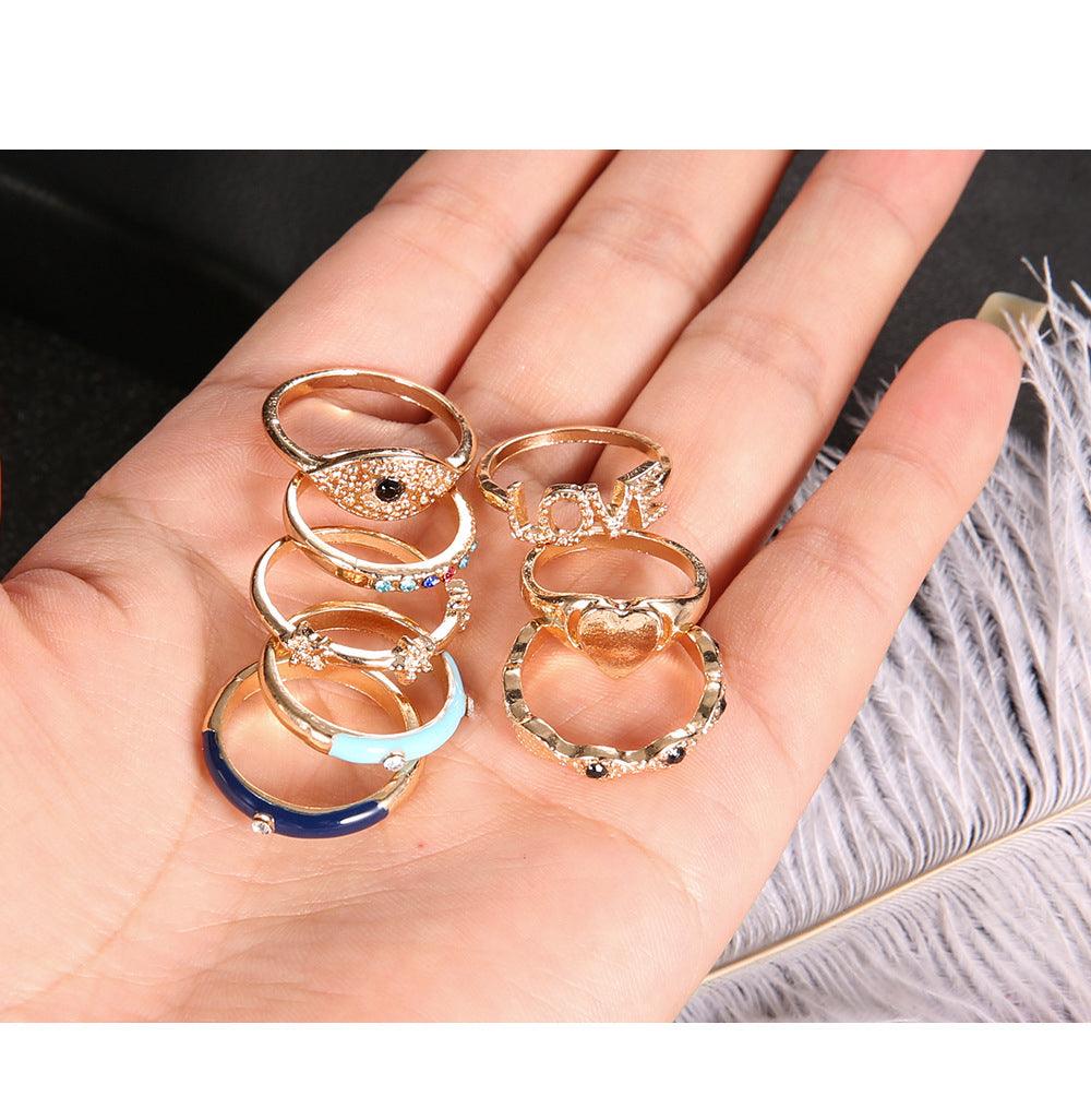 11-Piece Minimalist Bohemian Pav'e Ring Set in Goldtone Tone