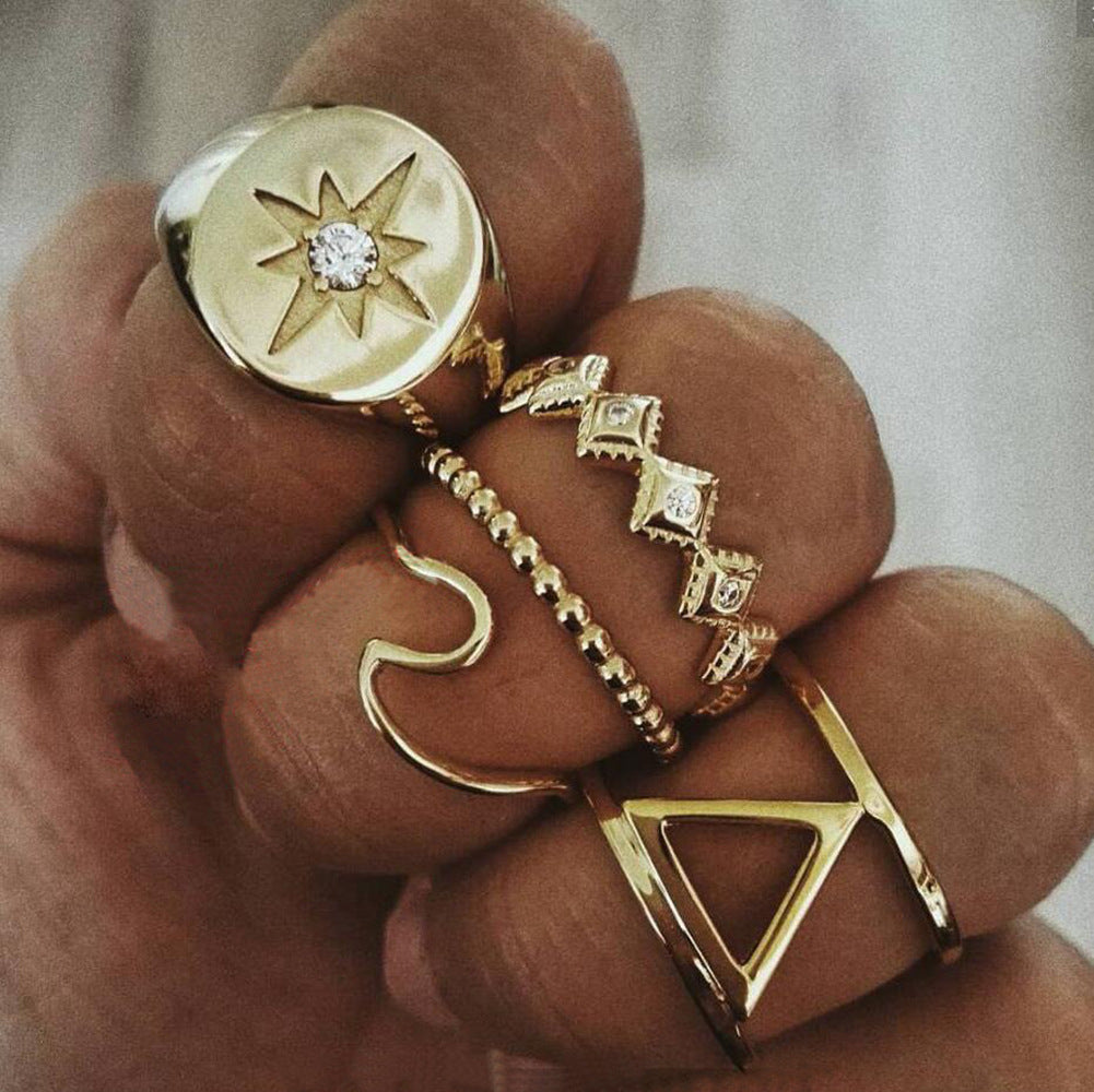 11-Piece Minimalist Bohemian Pav'e Ring Set in Goldtone Tone