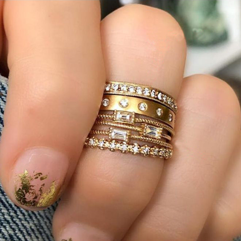11-Piece Minimalist Bohemian Pav'e Ring Set in Goldtone Tone