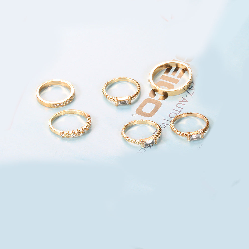 11-Piece Minimalist Bohemian Pav'e Ring Set in Goldtone Tone