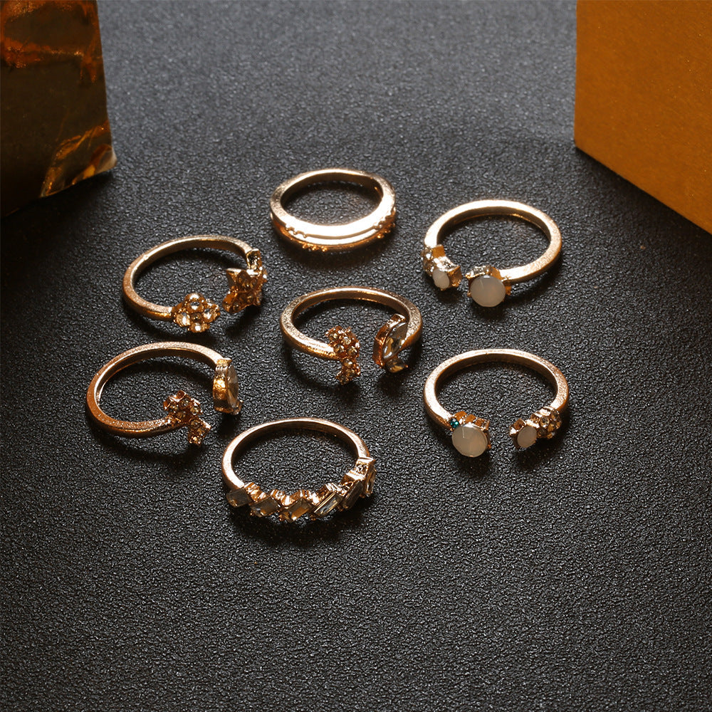 11-Piece Minimalist Bohemian Pav'e Ring Set in Goldtone Tone
