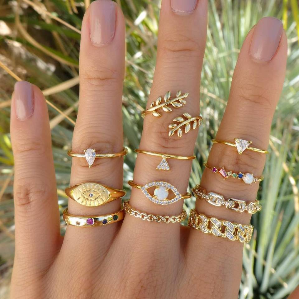 11-Piece Minimalist Bohemian Pav'e Ring Set in Goldtone Tone