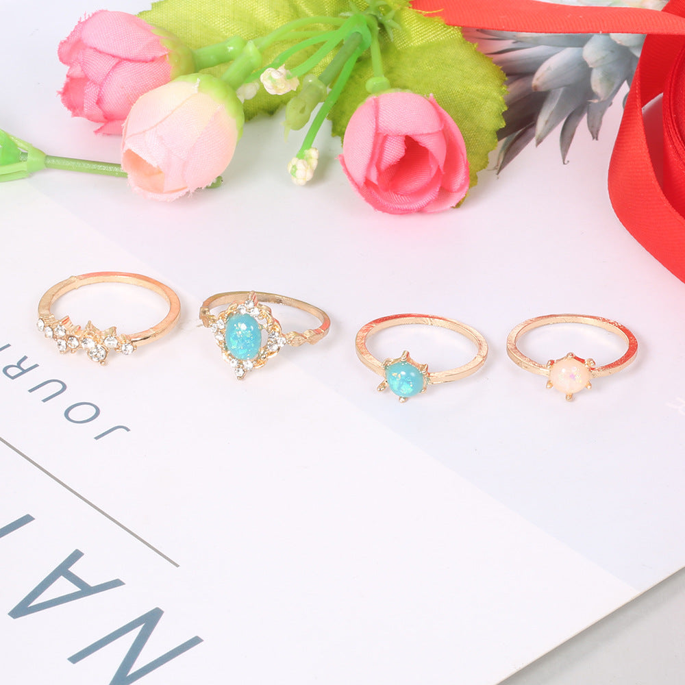 11-Piece Minimalist Bohemian Pav'e Ring Set in Goldtone Tone
