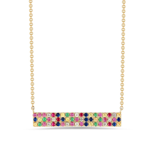 Goldtone Tone  Rainbow Crystal Pav'e Bar Pendant Necklace