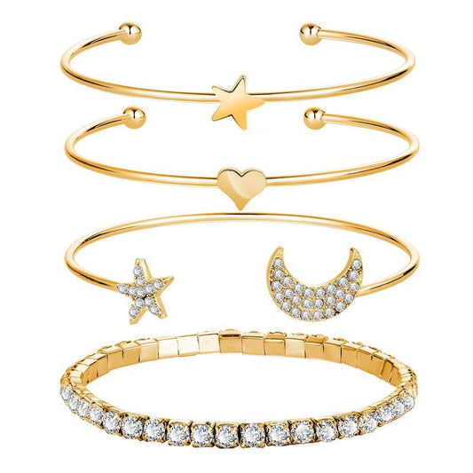 4 Piece Celestial Bangle Set With Luxe Crystals Goldtone Bracelet ITALY Design