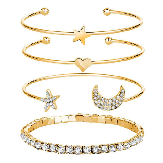4 Piece Celestial Bangle Set With  Crystals Goldtone Bracelet ITALY Design