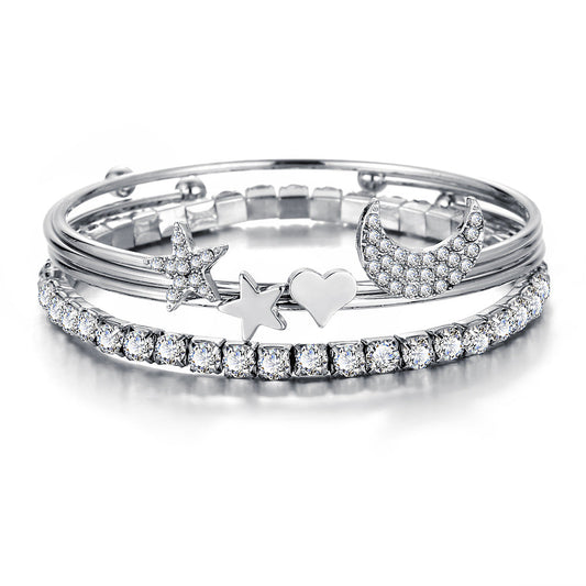 4 Piece Celestial Bangle Set With Crystals  Silvertone Bracelet in  Silvertone