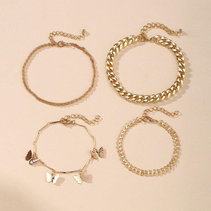 4 Piece Chain and Butterfly Bracelet Set Goldtone Bracelet ITALY Design