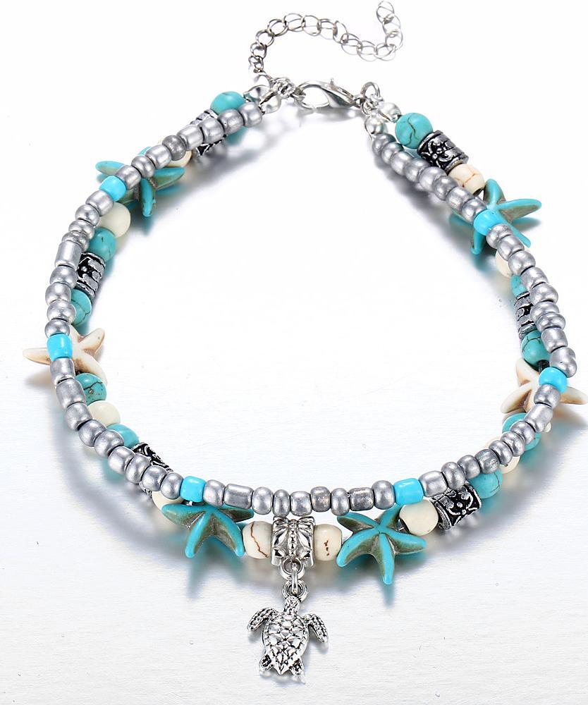 Tuquoise Turtle Bohemian  Silvertone Ankle ITALY Design