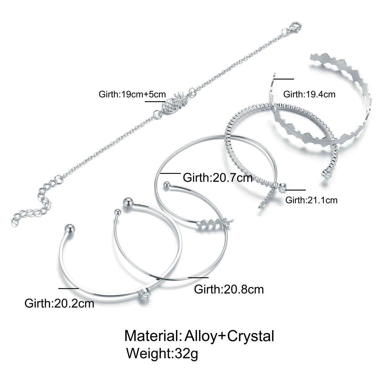 6 Piece Geometric Bangle Set With Luxe  Crystals  Silvertone Bracelet ITALY Design