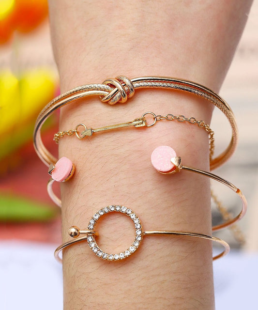 4 Piece Pink Bracelet Set With  Crystals Goldtone Bracelet ITALY Design