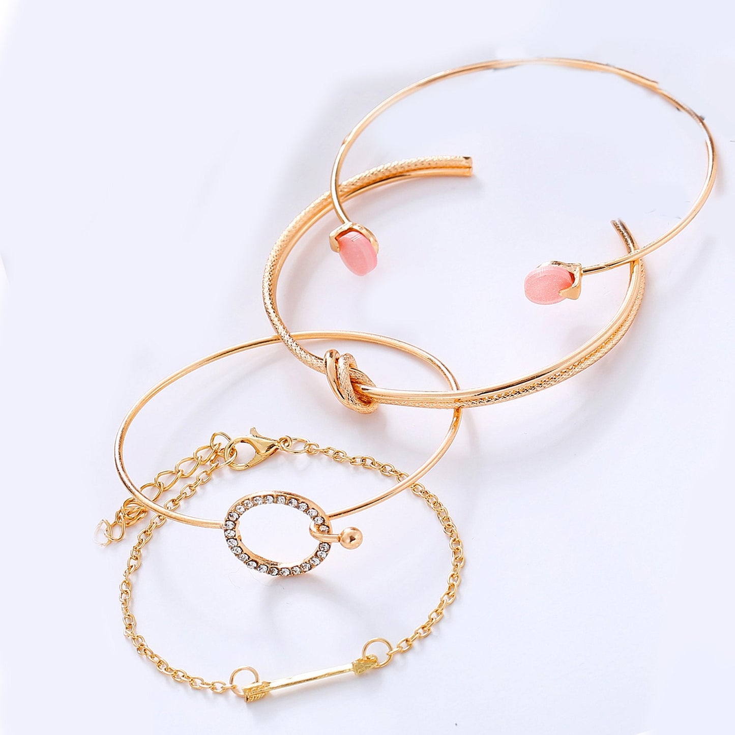 4 Piece Pink Bracelet Set With  Crystals Goldtone Bracelet ITALY Design